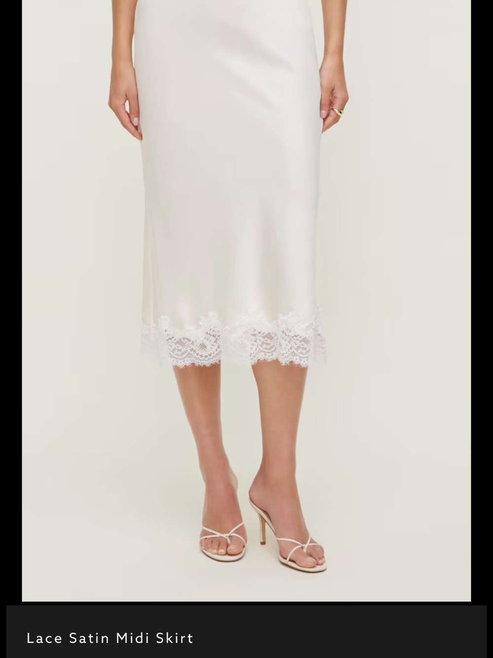 Dynamite Cream Satin Midi Skirt with Lace Trim